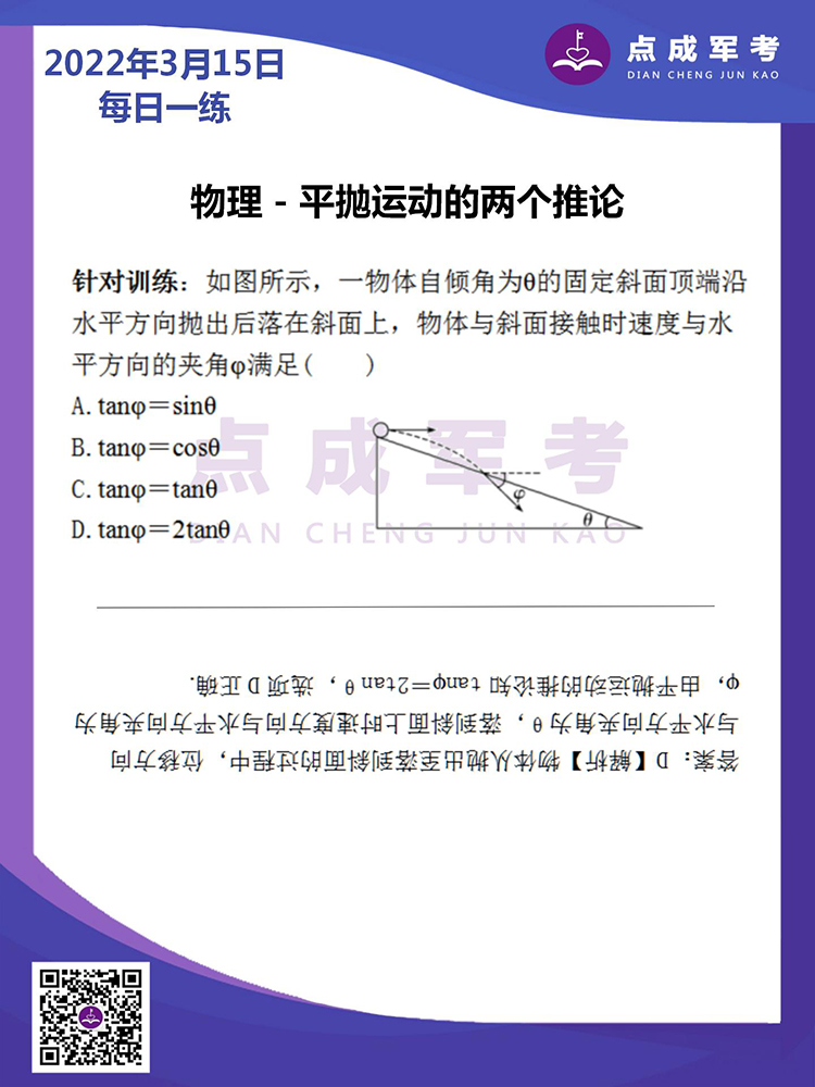 2022年3月15日每日一练｜物理-平抛运动的两个推论