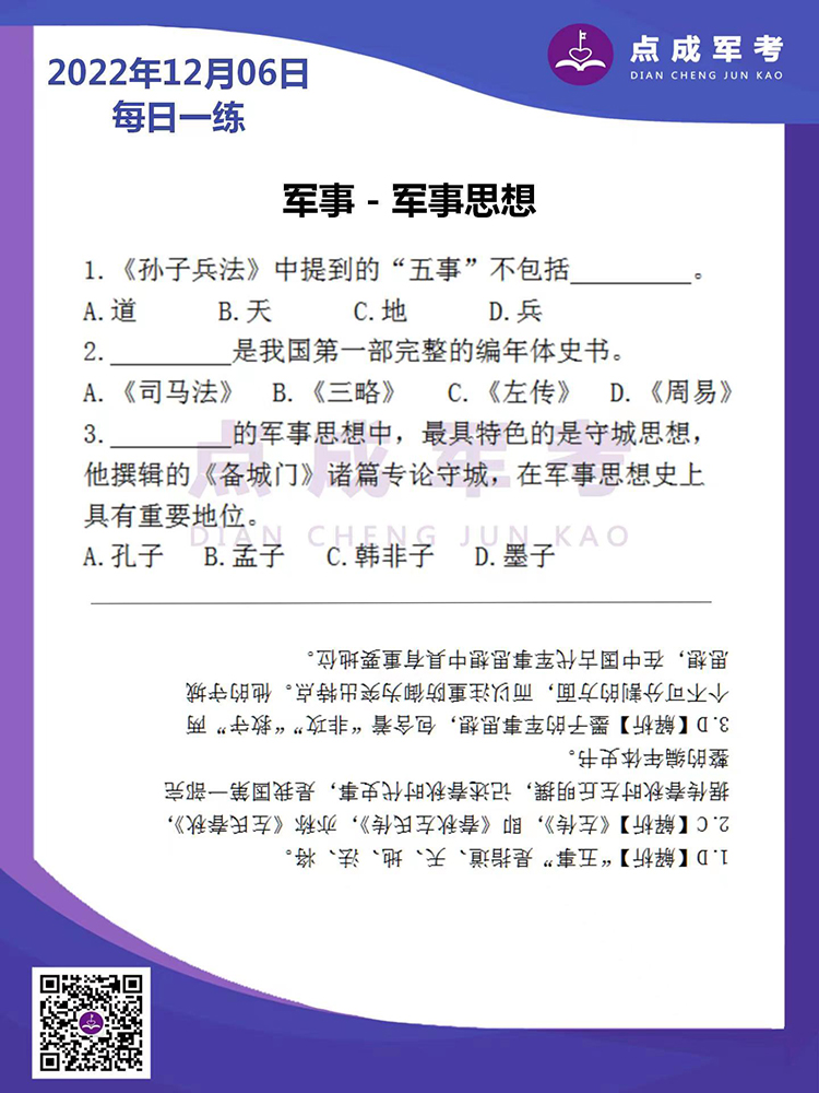 2022年12月6日每日一练｜军事-军事思想