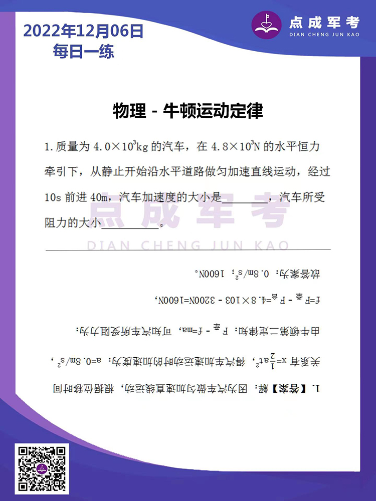2022年12月6日每日一练｜物理-牛顿运动定律